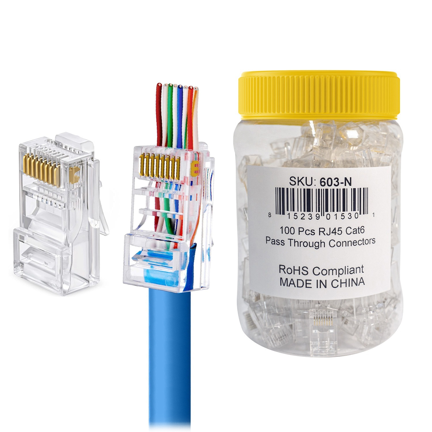 RJ45 Cat6 Pass-Through Plug (Solid or Stranded) (8P 8C) - Pack of 50