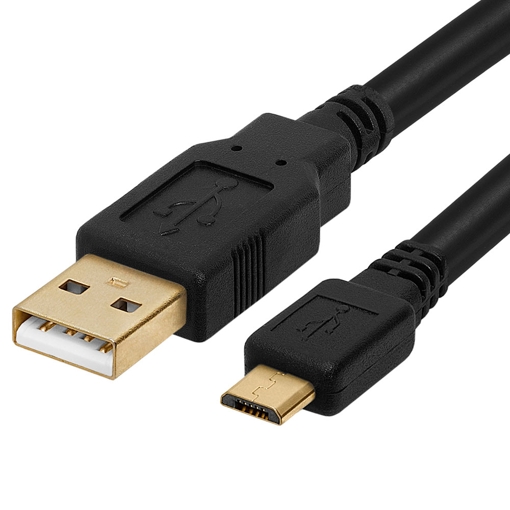 USB 2.0 A To Micro B Male 5-Pin Gold-Plated Cable - 3Feet Black