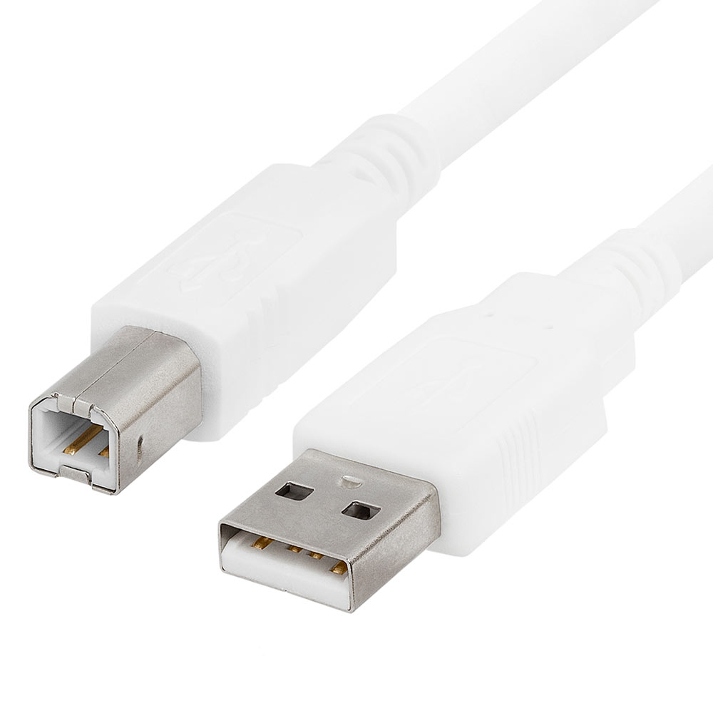 USB 2.0 A Male B Male Cable - 10Feet White
